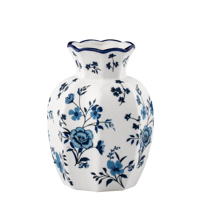 Small White Blue Floral Vase