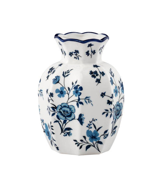 Small White Blue Floral Vase