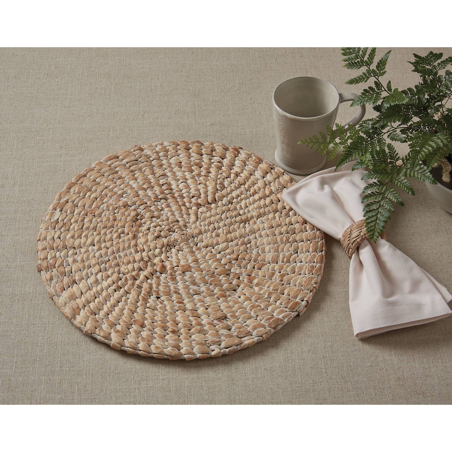 Braided Hyacinth Round Placemat - White