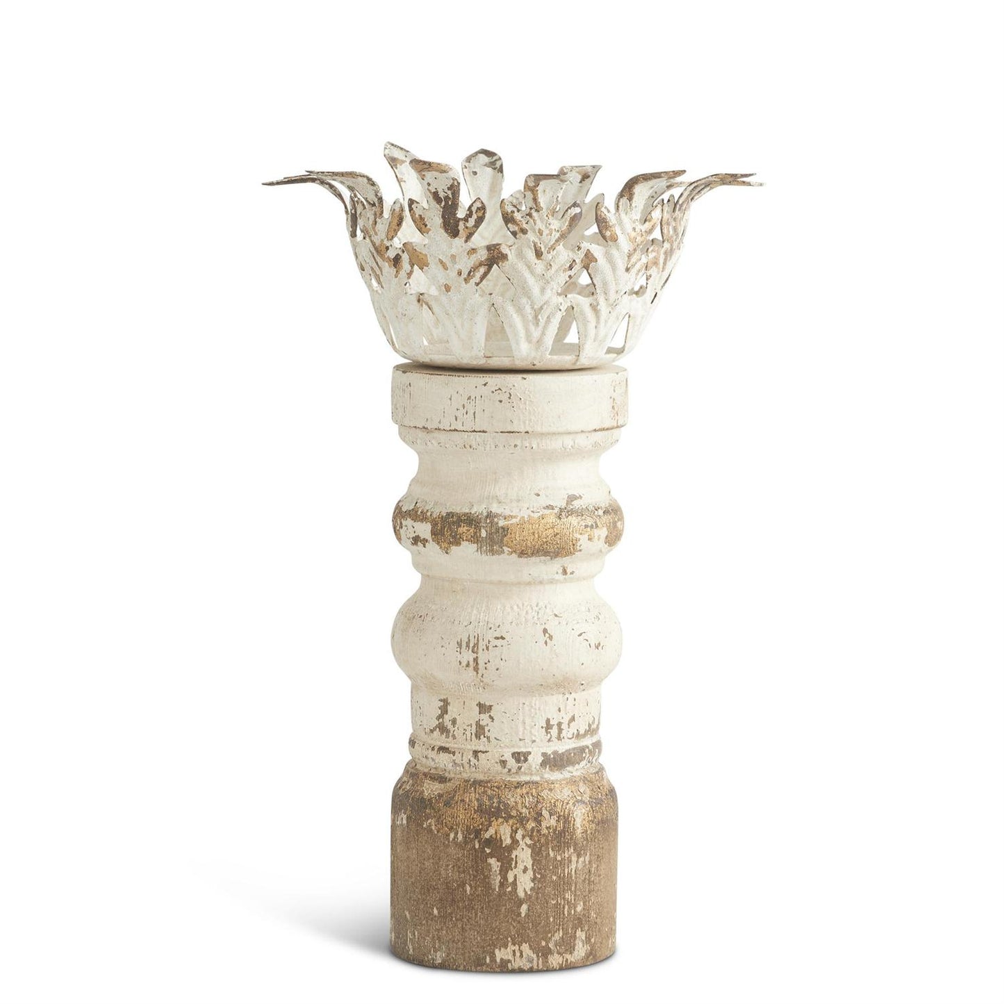 Distressed Whitewashed & Gold Wood Candleholders w/Metal (3 sizes) - 49th & Magnolia