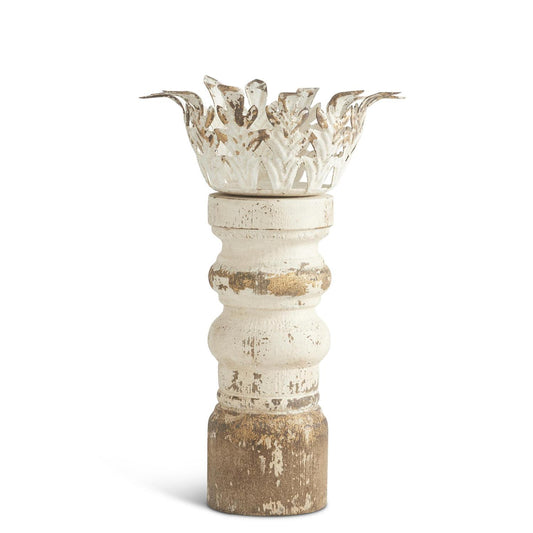 Distressed Whitewashed & Gold Wood Candleholders w/Metal (3 sizes) - 49th & Magnolia