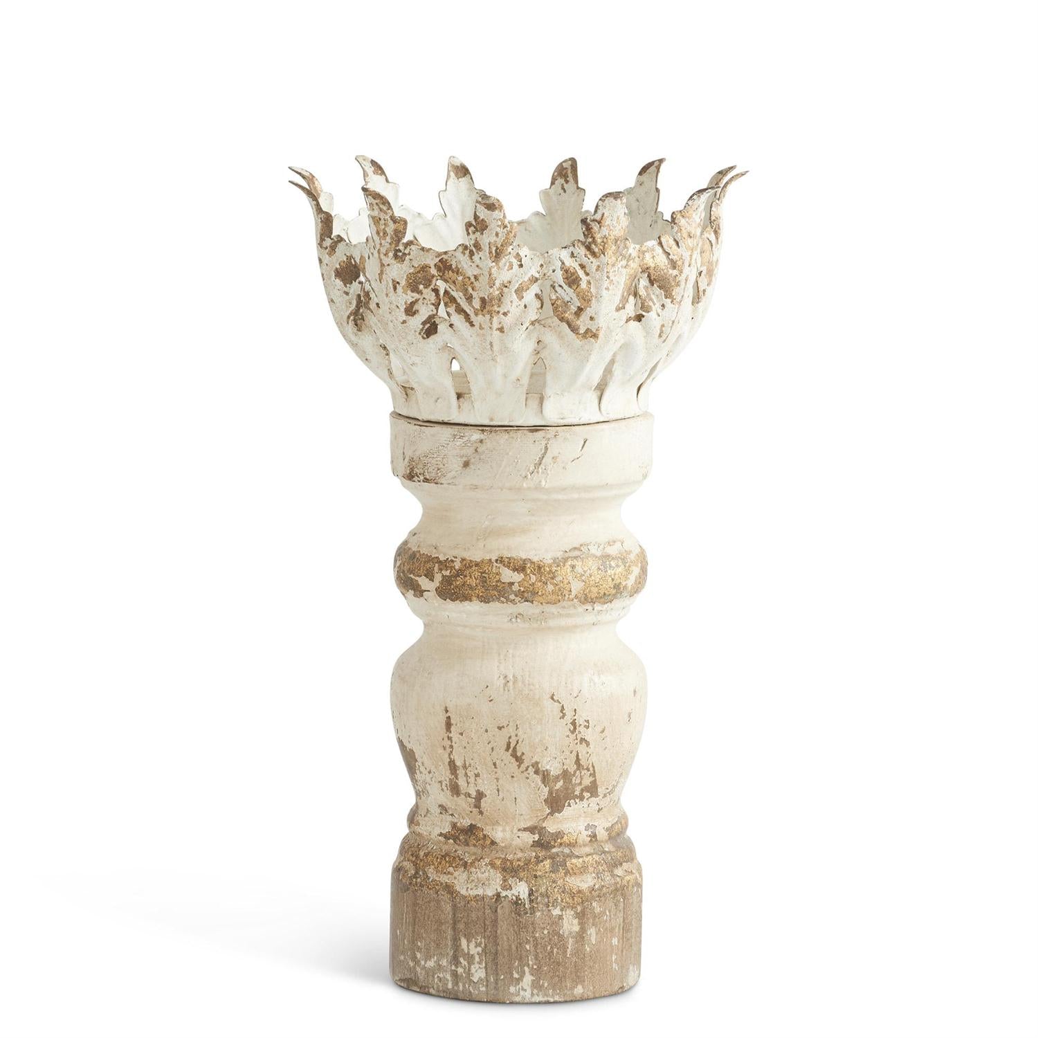 Distressed Whitewashed & Gold Wood Candleholders w/Metal (3 sizes) - 49th & Magnolia