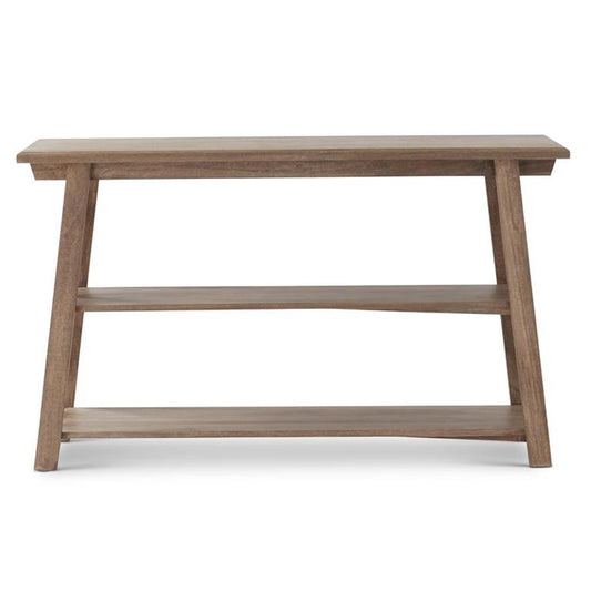 Naples Gray Washed Mango Wood 3 Shelf Console Table w/Sawhorse Legs