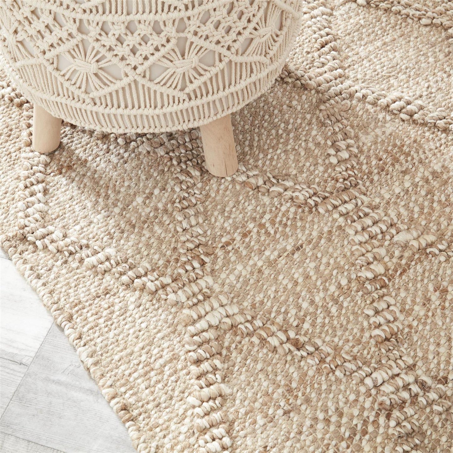 Tan Jute w/Jute Loop Diamond Shuttle Handwoven Rug