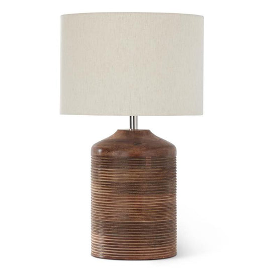 Grooved Dark Mango Barrel Lamp w/Shade