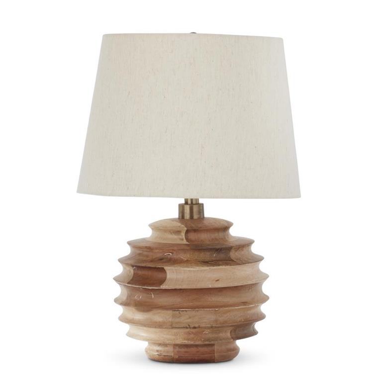 Light Mango Wood Ribbed Round Lamp w/Shade