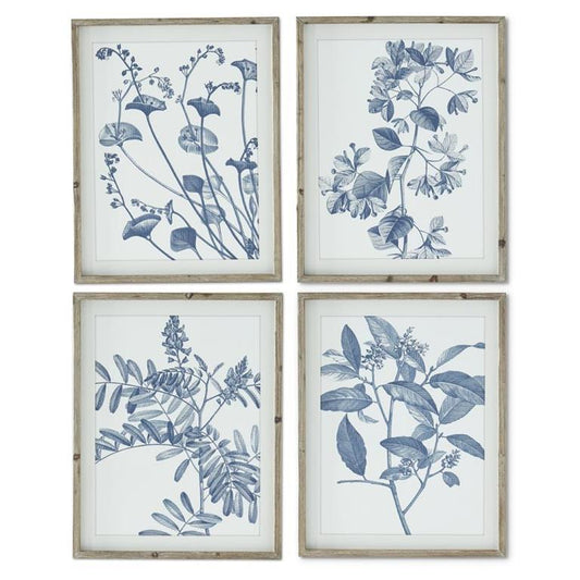 27.75 Inch Wood Framed Blue & White Botanical Prints (4 Styles)