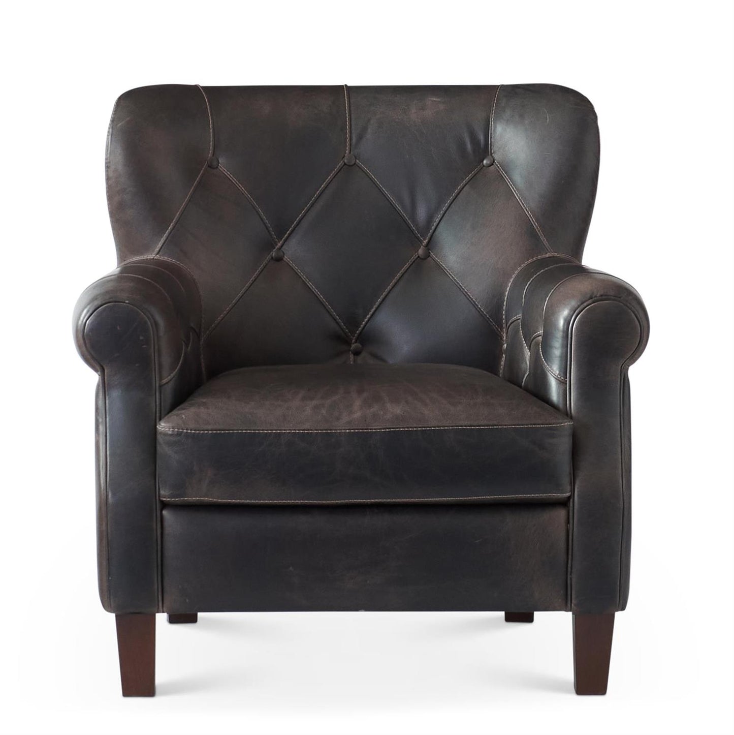 Nathan Dark Gray Tufted Italian Leather Armchair