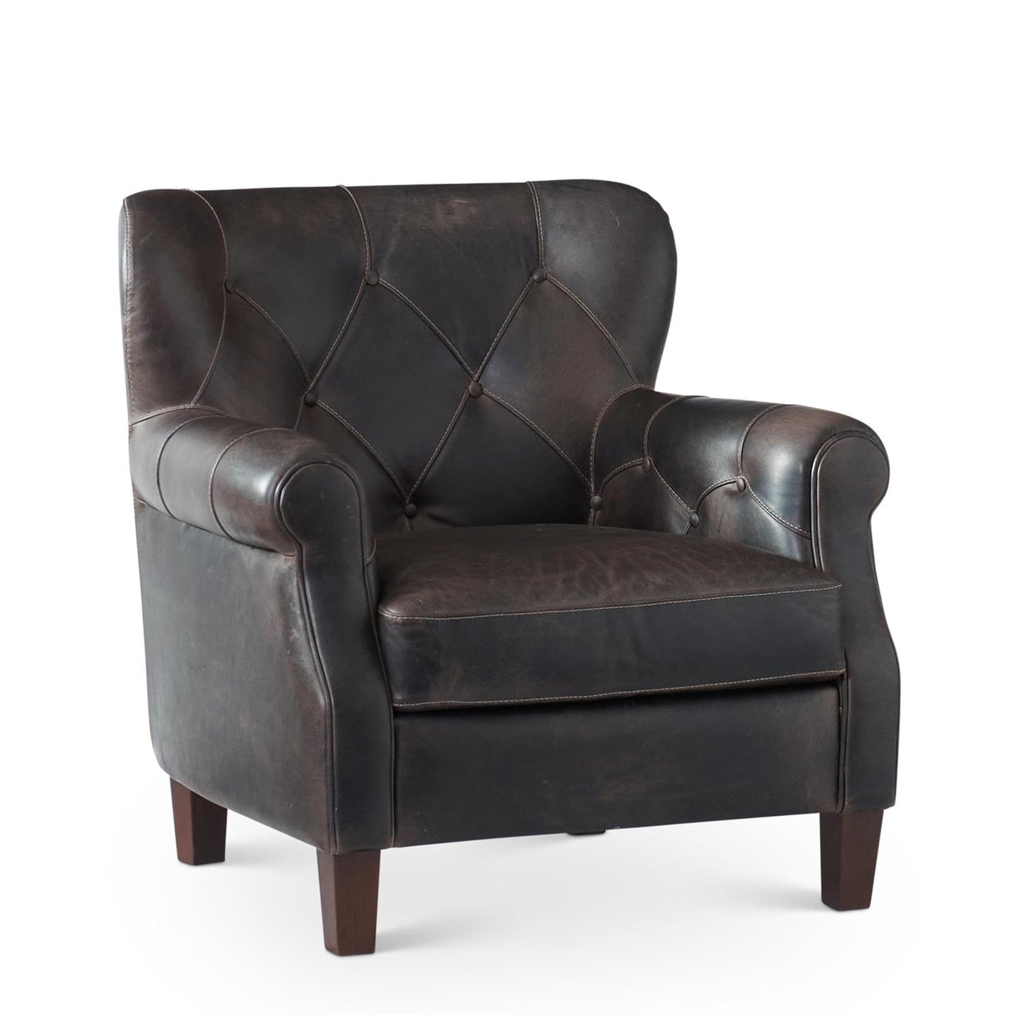 Nathan Dark Gray Tufted Italian Leather Armchair