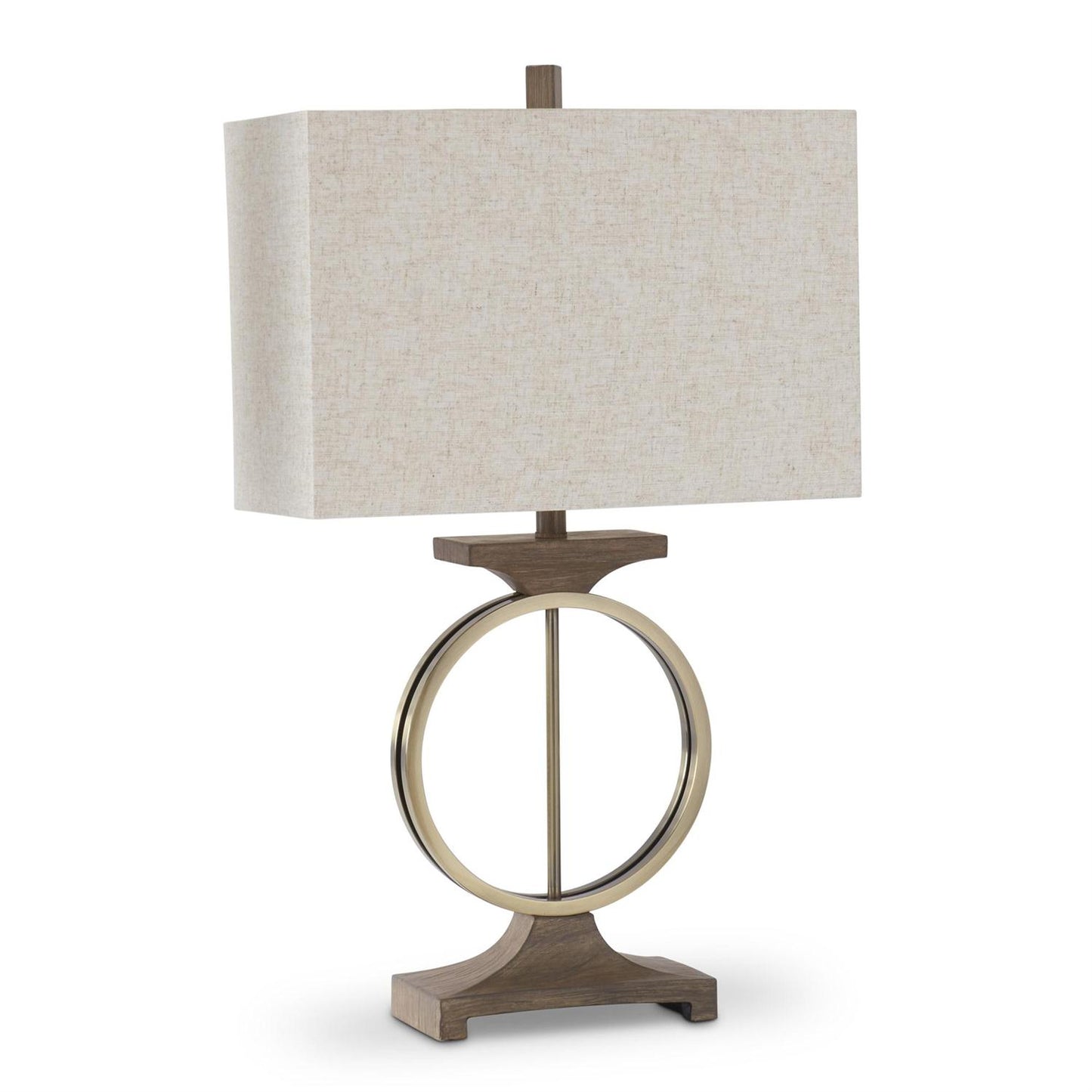 31" Brown Woodgrain Resin & Brass Ring Lamp w/Rectangular Shade