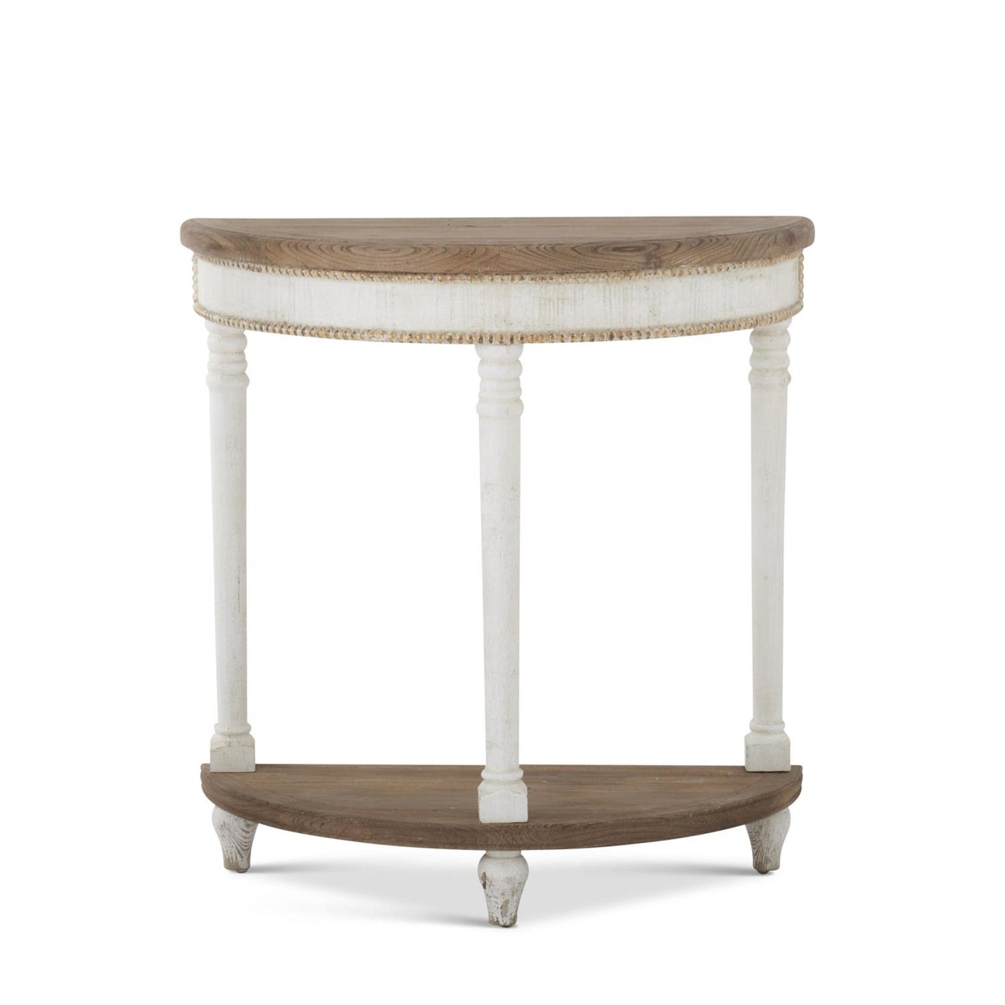 Natalie White & Natural Wood Half Moon Side Table