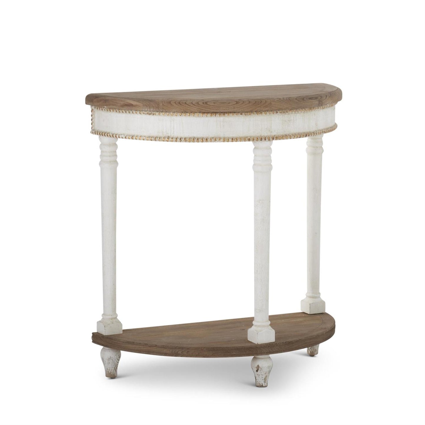 Natalie White & Natural Wood Half Moon Side Table