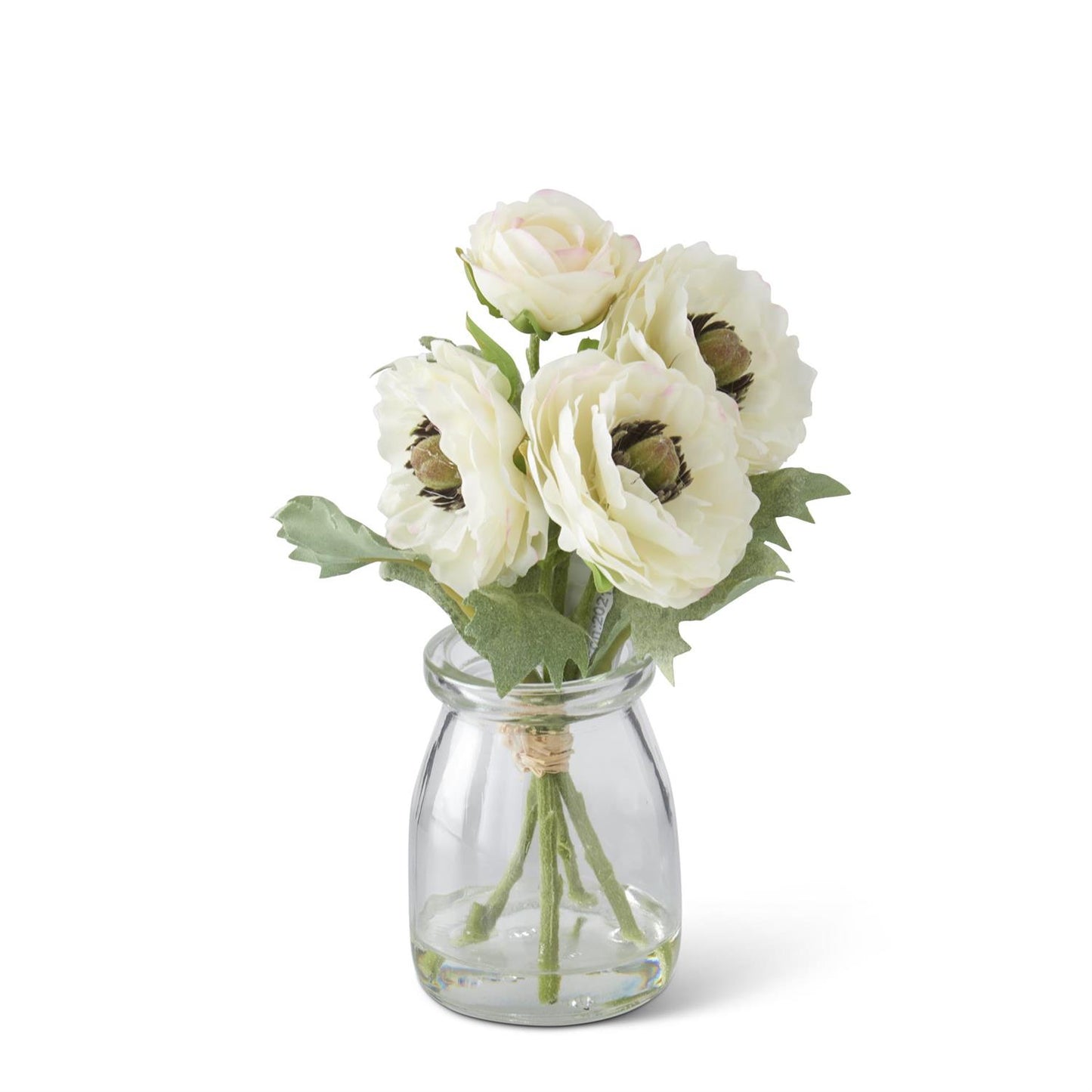 6.75" White Ranunculus Premade in Glass Vase w/Faux Water - 49th & Magnolia