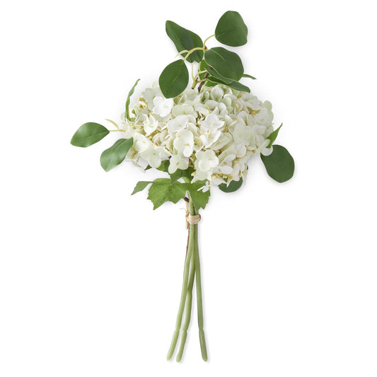 12 Inch White Real Touch Hydrangea Bundle (4 Stems)