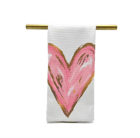 Golden Light Pink Heart Tea Towel