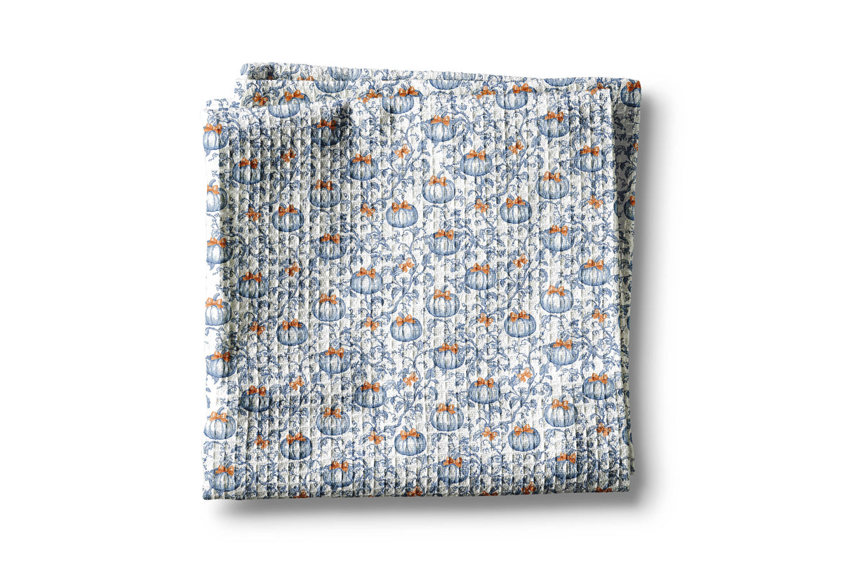 Blue Orange Pumpkin Chinoiserie Fall Coastal Kitchen Towel