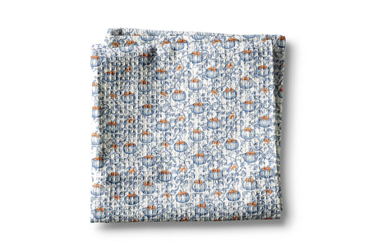 Blue Orange Pumpkin Chinoiserie Fall Coastal Kitchen Towel