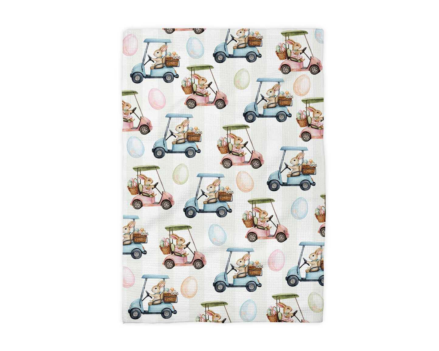 Easter Bunny Golf Cart Spring Egg Kitchen Towel Waffle