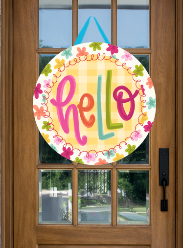 Hello Colorful Flowers Door Hanger