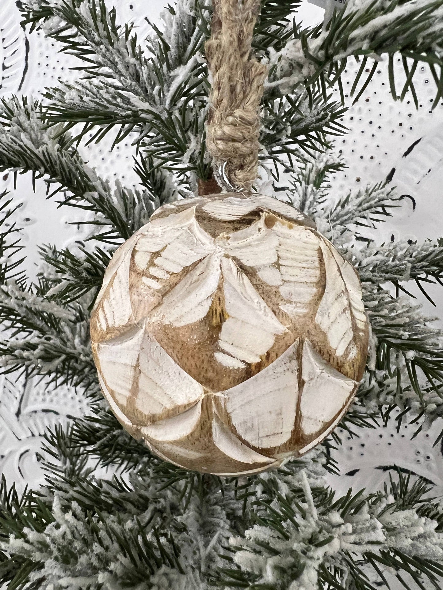 Fan Carved Mangowood Hanging Ball Ornament 2.5in - 49th & Magnolia