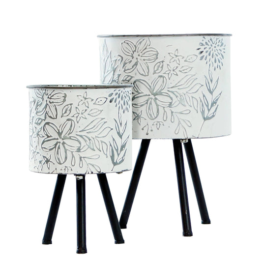 Metal Embossed Floral Design Planters (Set of 2) - 49th & Magnolia