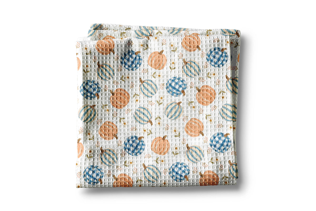 Plaid Pumpkin Chinoiserie Fall Coastal Kitchen Towel Waffle