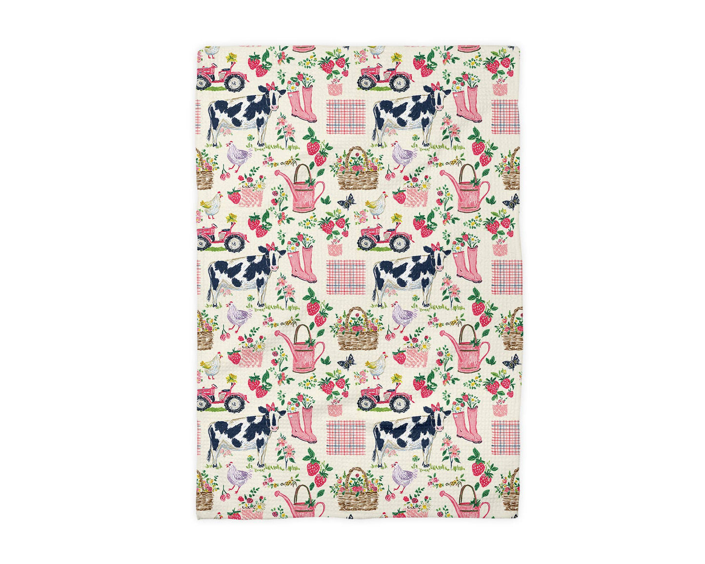 Floral Spring Garden Cow Chicken Farm Kitchen Towel Berry