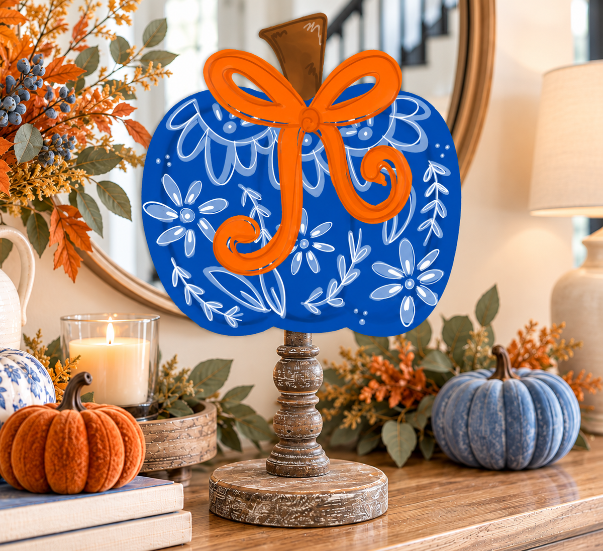 Blue Chinoiserie Pumpkin Topper (Base sold separately)