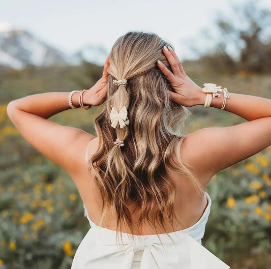 "Grace" - Pearls, Gold and Bows Hair Tie Bracelets by K'lani hair tie bracelets