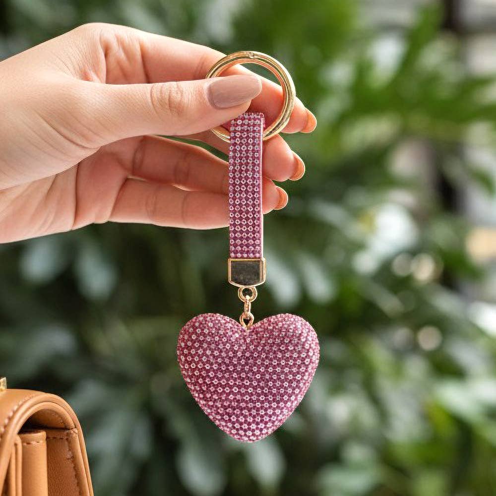 Pink Bling Studded Heart Bag Charm Keychain