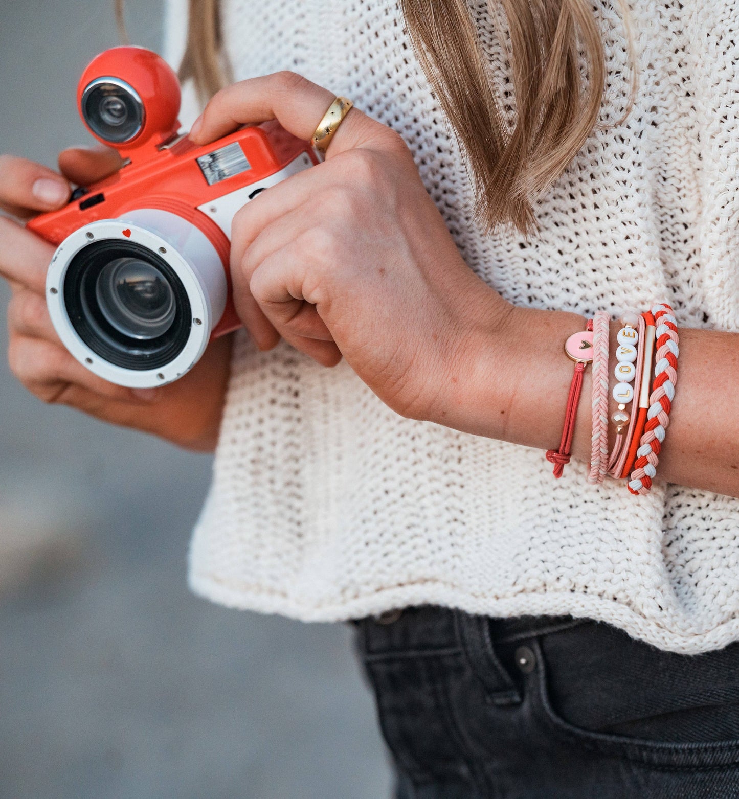 "Love" Pink Hearts Hair Tie Bracelets