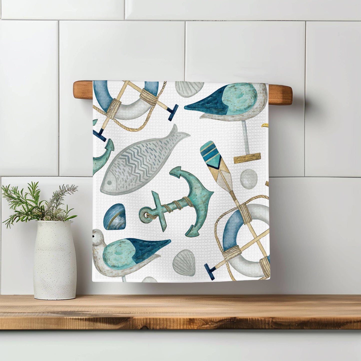 Nautical Anchor Beach Ocean Sea Kitchen Towel Waffle Gift