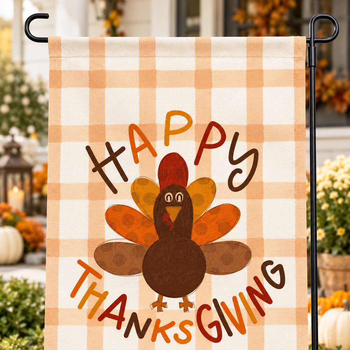 Happy Thanksgiving Plaid Garden Flag