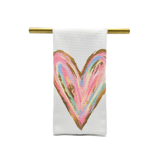 Golden Pastel Colorful Heart Tea Towel