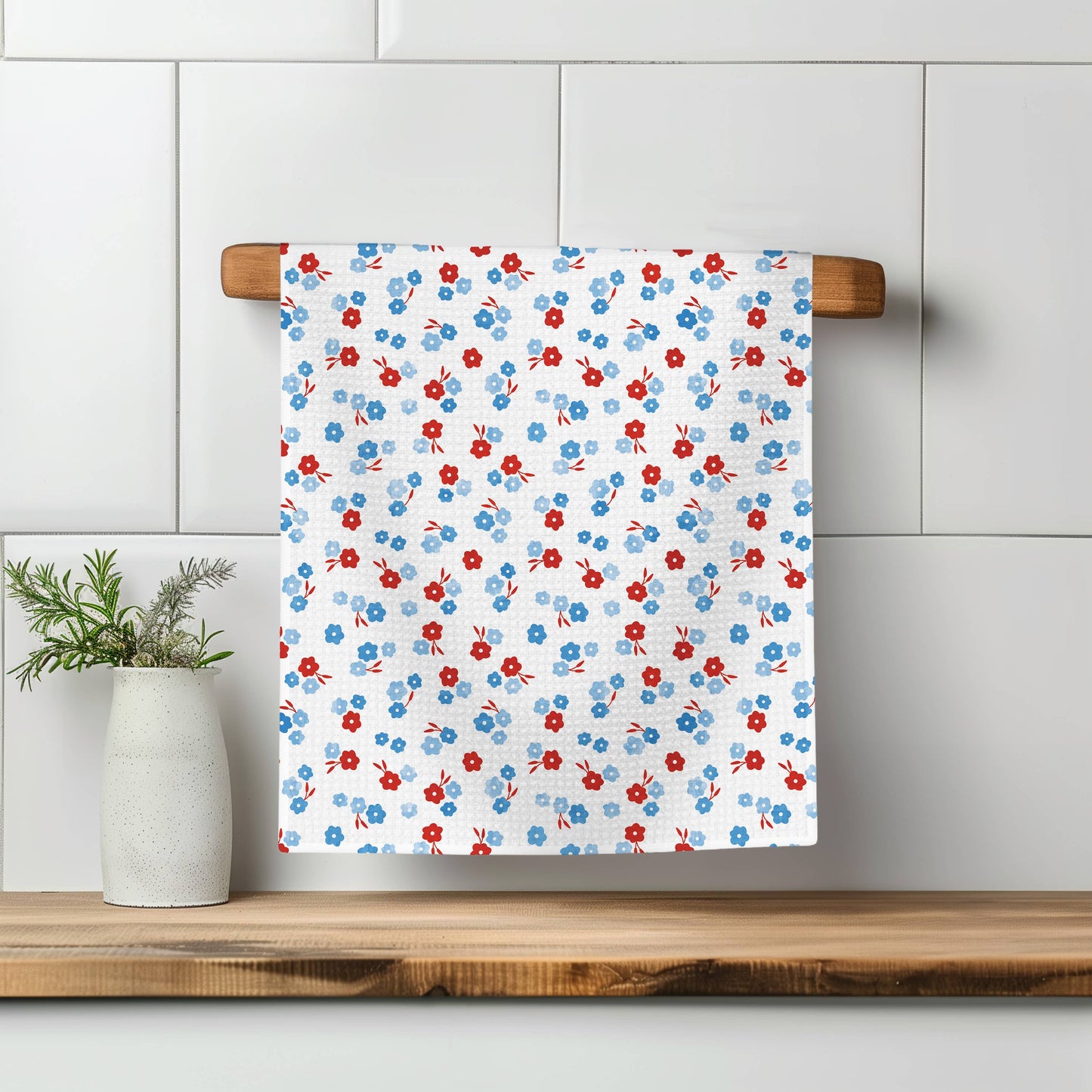 4th July Patriotic Red White Blue Flag Kitchen Towel Waffle