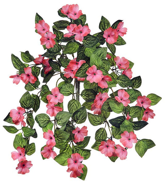 Artificial Hanging Impatiens Flower - Coral, Pink or White