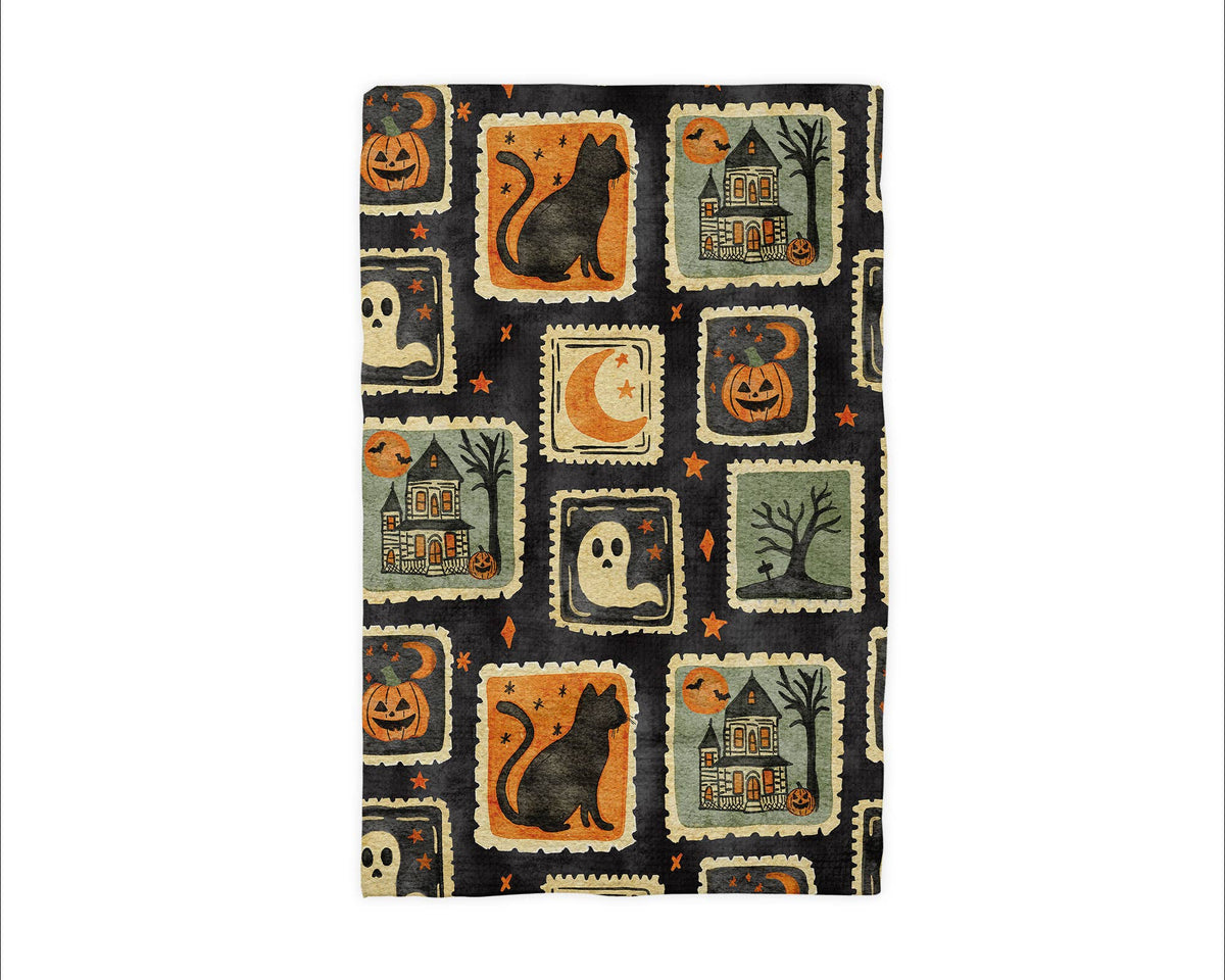 Halloween Fall Ghost Stamp Collage Kitchen Towel Waffle