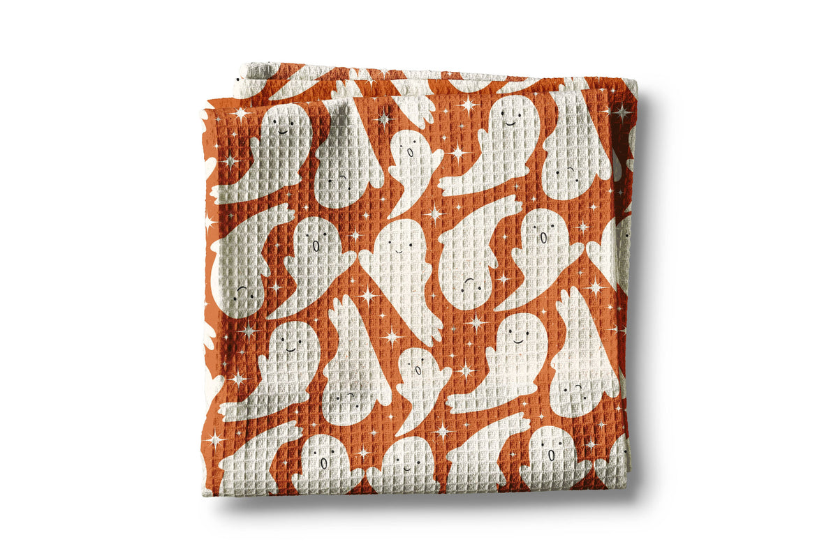Ghost Smiles Halloween Fall Collage Kitchen Towel Waffle