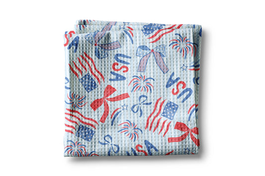 4th July Patriotic Red White Blue Flag Kitchen Towel Waffle