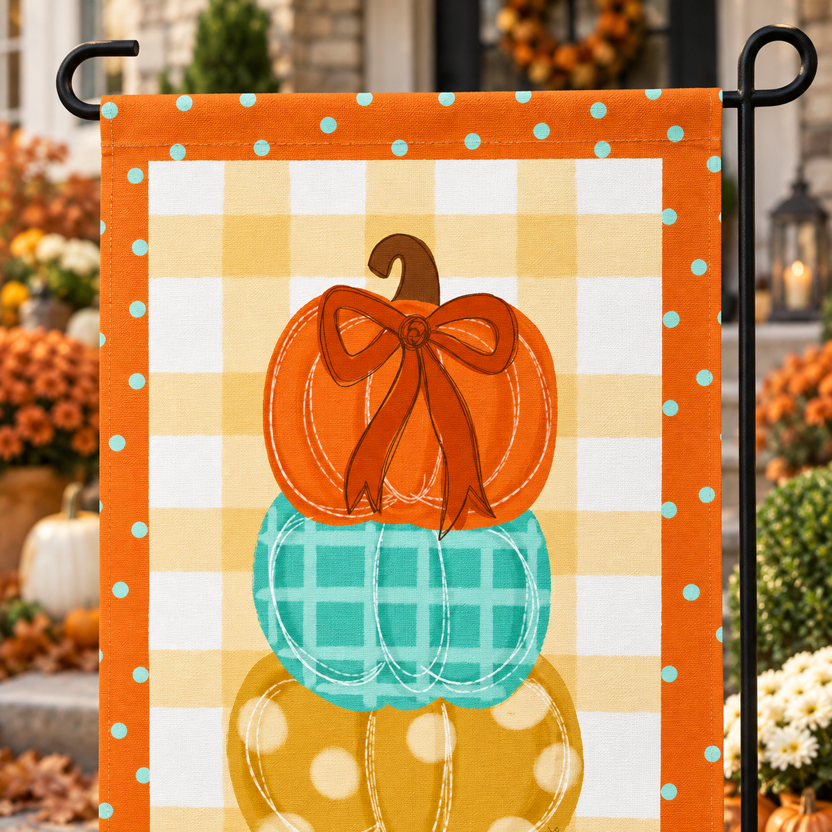 Stacked Trio Pumpkin Bow Garden Flag