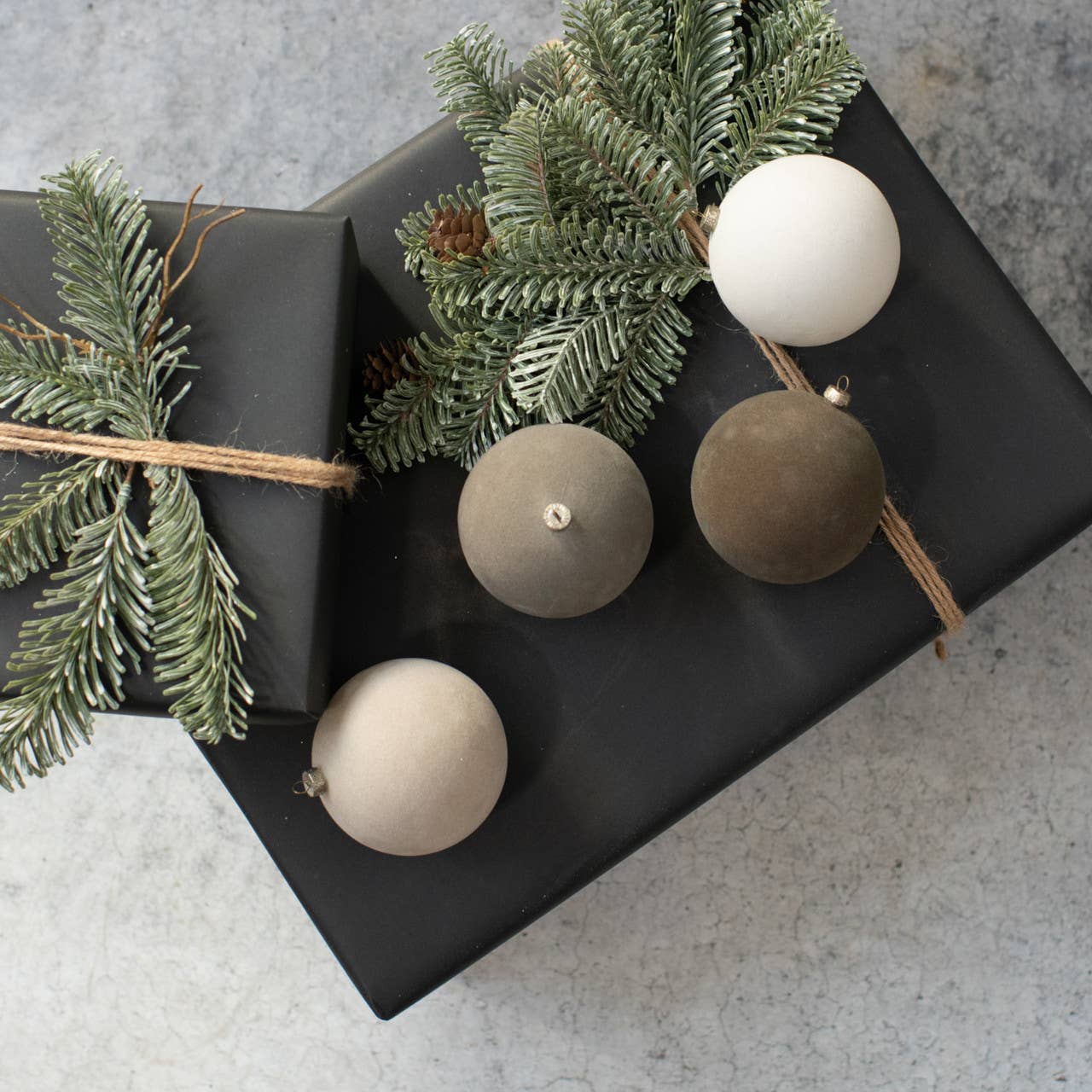 3.25" TAUPE/CREAM FLOCKED BALLS (Set of 4) - 49th & Magnolia