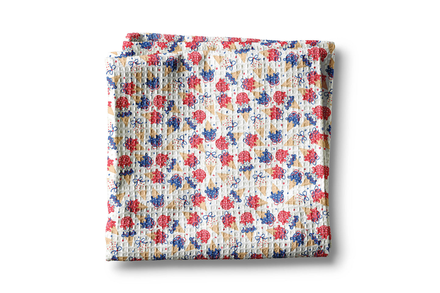 4th July Ice Cream Red White Blue Flag Kitchen Towel Waffle