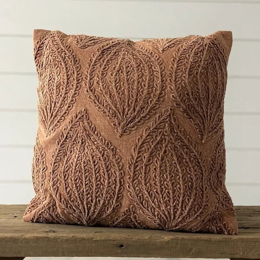 Stonewash Terracotta Leaf Pattern Pillow