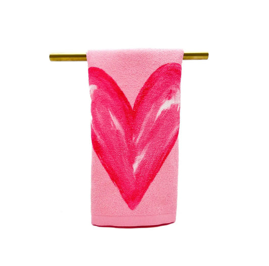 Fluorescent Pink Heart Tea Towel