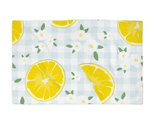 Lemon Plaid Citrus Summer Fruit Market Kitchen Towel Waffle by Canary Road