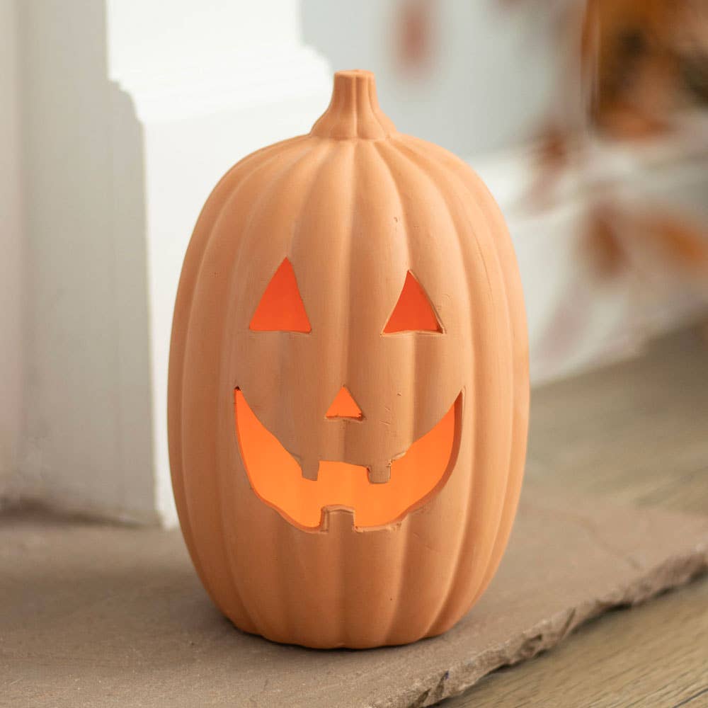 12" Terracotta Halloween Pumpkin Decoration