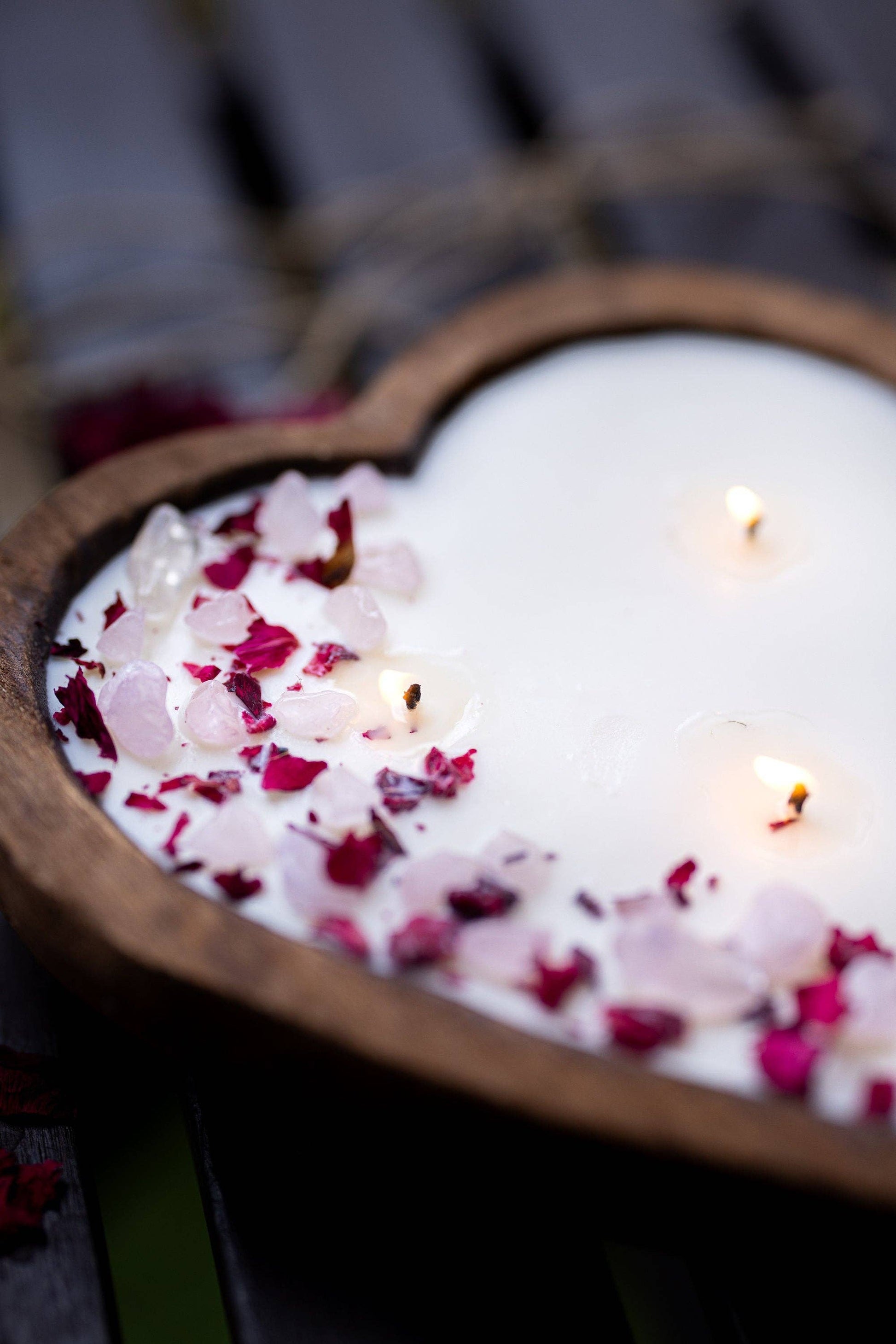 Heart Wood Dough Bowl 3 Wick Candle/Crystals & Flowers - 49th & Magnolia