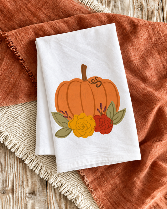 Harvest Blooms Pumpkin Tea Towel
