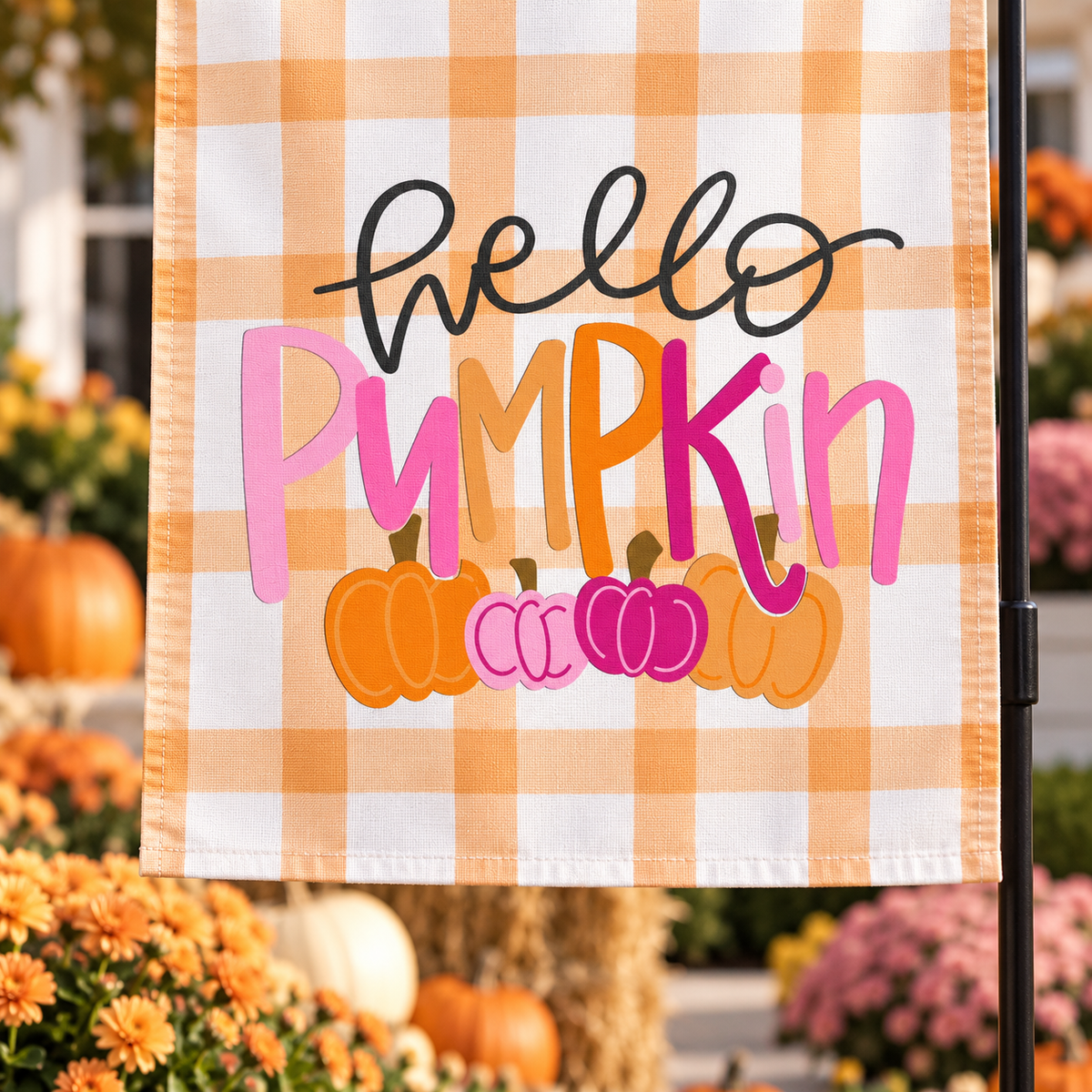 Hello Pumpkin Pink Garden Flag