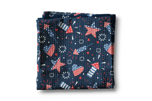 4th July Patriotic Red White Blue Flag Kitchen Towel Waffle